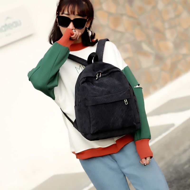 Corduroy Backpack School Backpack Solid Color Bags 36*25*12cm Polyester 20-35 L