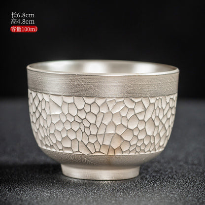Traditional Craft Handmade Teacup Pure Silver Master Cup 999 Sterling Cerami Cup