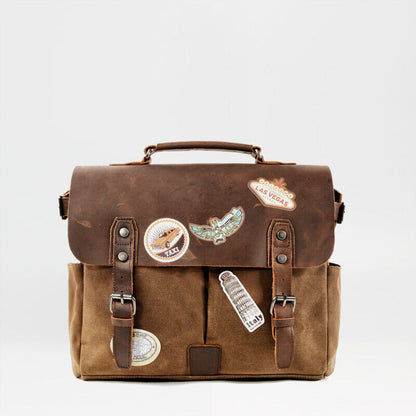 Retro Bag Canvas Leather Shoulder Messenger Portable Document Bag Knight Bag