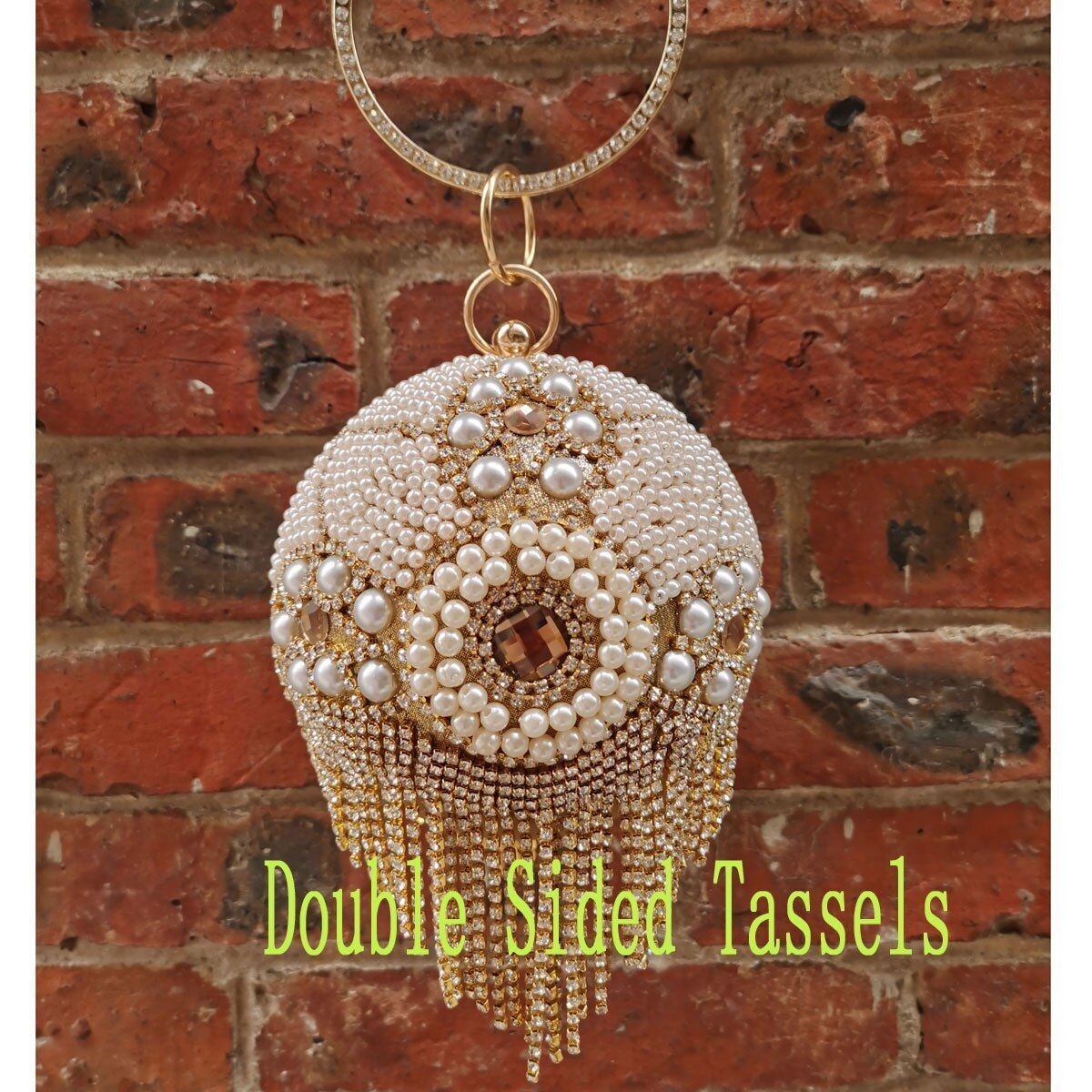 Golden Silver Beaded Ball Bag Tassels Purse Handbag Crystal Clutch Shoulder Bags