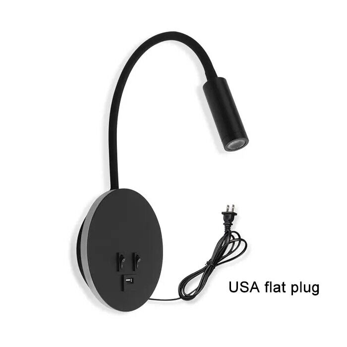 Wall Sconces Plug In Cord Gooseneck W/ USB Port Switch Backlight Night Wall Lamp