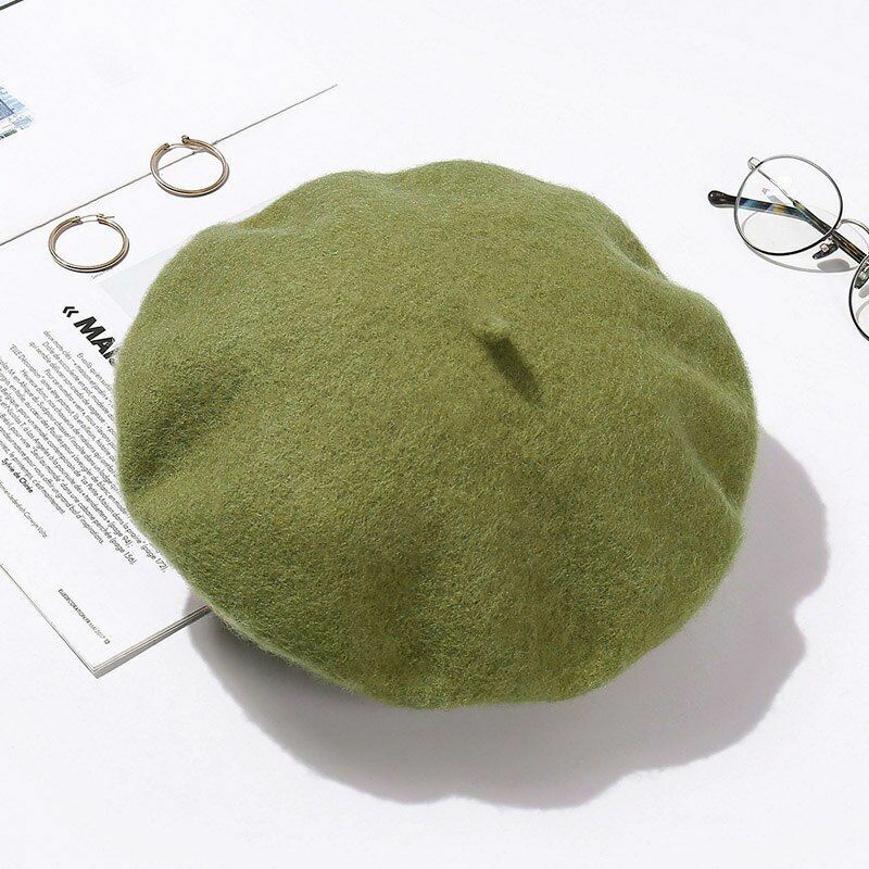 Wool Beret Hats Women Pure Felt British Style Solid Color Slouchy Winter Female