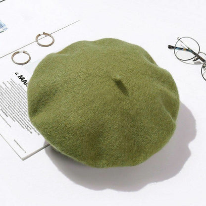 Wool Beret Hats Women Pure Felt British Style Solid Color Slouchy Winter Female