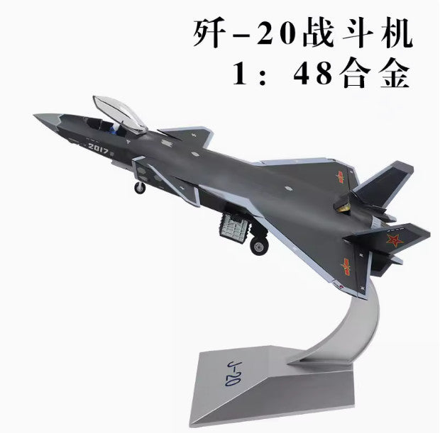 1:48 45CM J-20 2017 Stealth Fighter Jet Airplane Diecast Military Aircraft Model