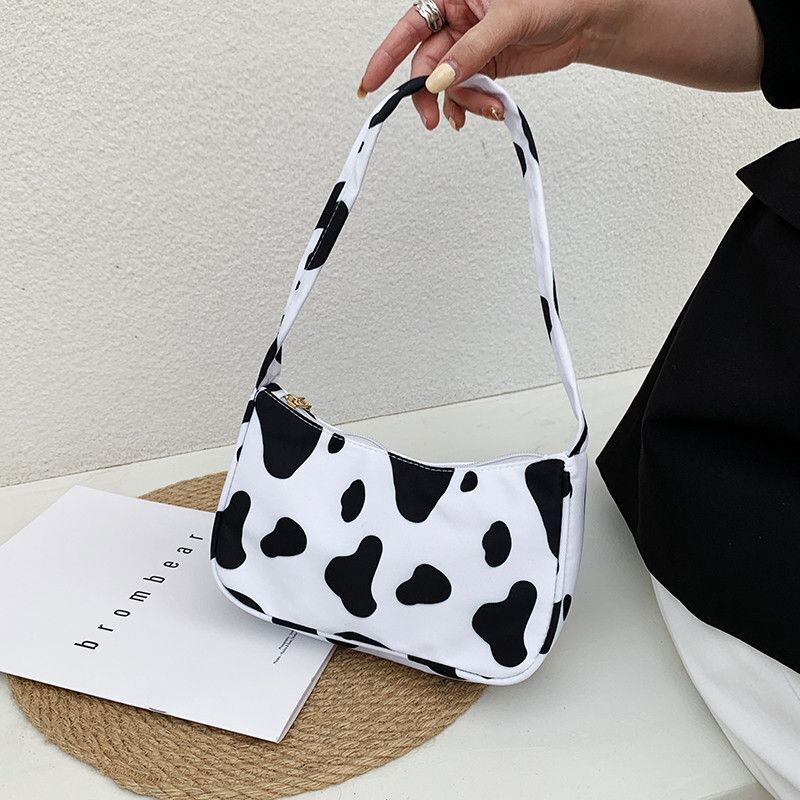 Animal Pattern Print Nylon Shoulder Bag Small Handbag Underarm Bags Purse Zipper