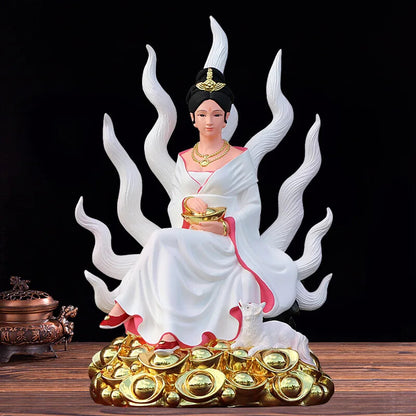 Resin Nine Tailed Fox Fairy Buddha Statues FengShui Accessories Home Decoration