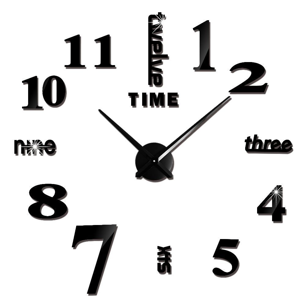 DIY Wall Clocks Acrylic Mirror Large 3D Frameless Home Living Room Decor 37-47In