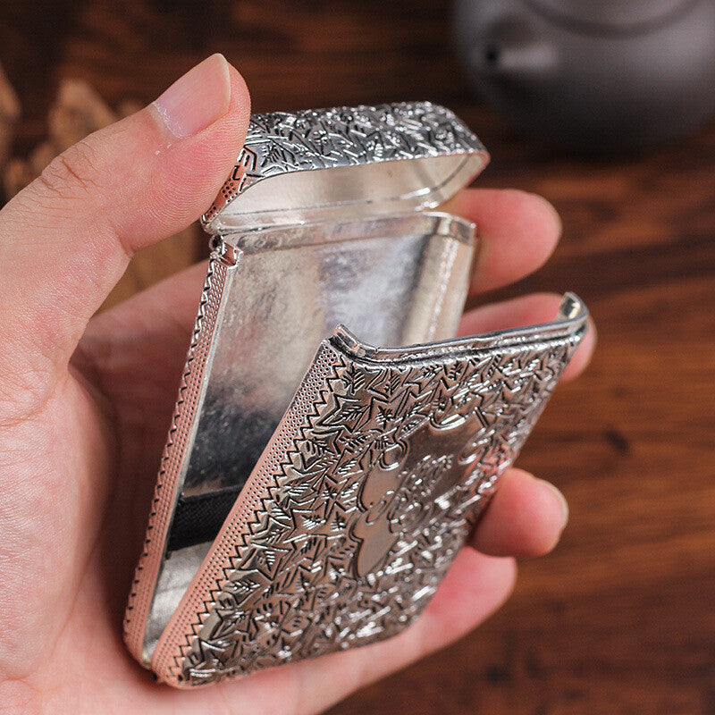 New Hand Carved Cigarette Case Antique Metal 14 Cigarettes Case Box