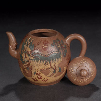 vintage chinese yixing purple clay teapot zisha ceremony painted kylin tea set