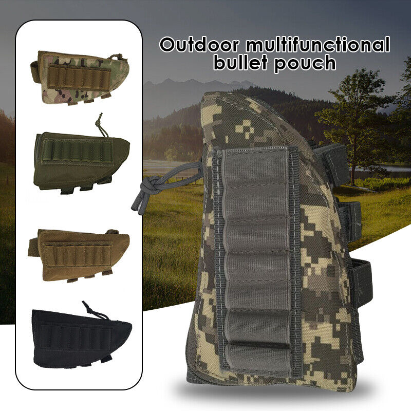 Tactical Hunting Rifle Buttstock Bag Magazine Pouch Rest Shell Mag Ammo Pouch