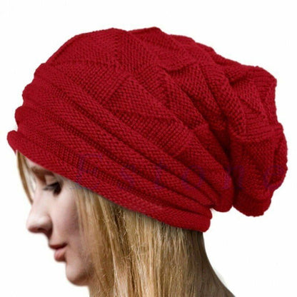 Unisex Knitted Baggy Beanie Cap Oversized Winter Warm Wool Hat Outdoor Hiking