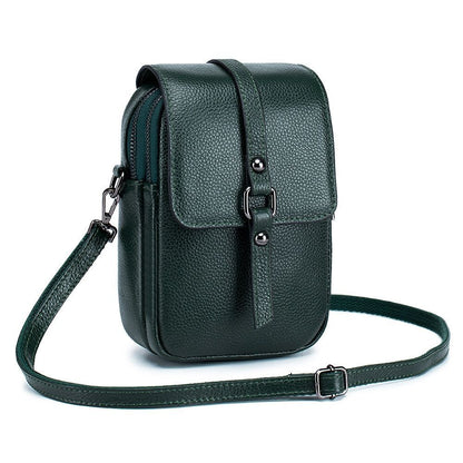Mobile Phone Bag Genuine Leather Handbag Shoulder Bag Crossbody Purse Purple Red
