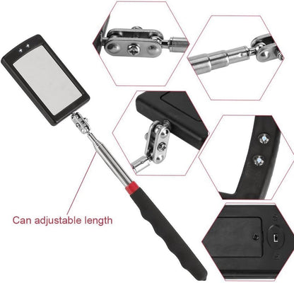 Inspection Mirror LED Lighted Mechanic Telescoping illuminate Swivel Extendable