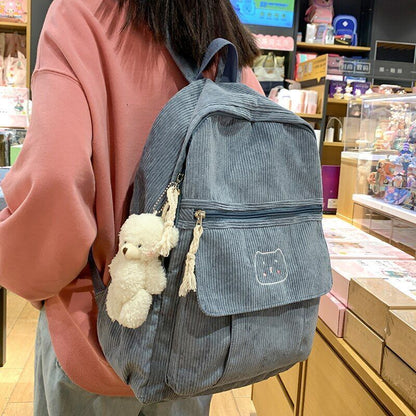 Corduroy Backpack Student Schoolbag Traveling Shoulder Bags 29*12*41cm Pink Blue