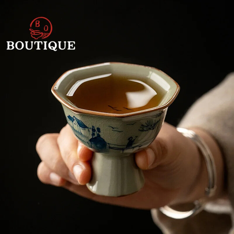 50ml Vintage Ceramic Tea Cup High Foot Cup Gift Home Use Collection Originality