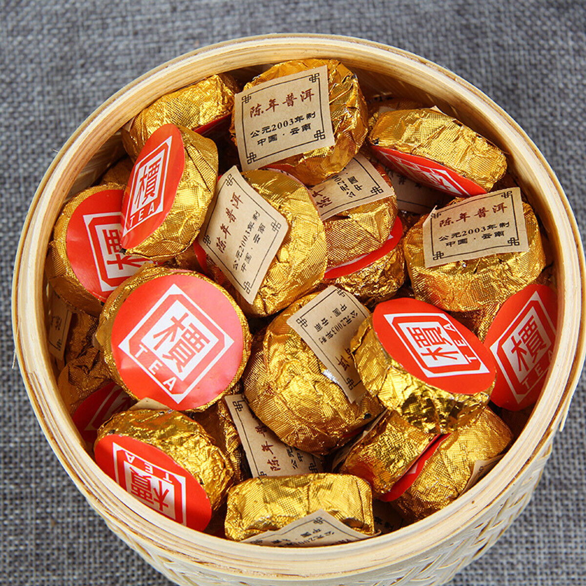 500g Small Golden Cake Premium Bamboo Basket Ripe Puer High Quality Puerh Tea