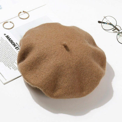Wool Beret Hats Women Pure Felt British Style Solid Color Slouchy Winter Female