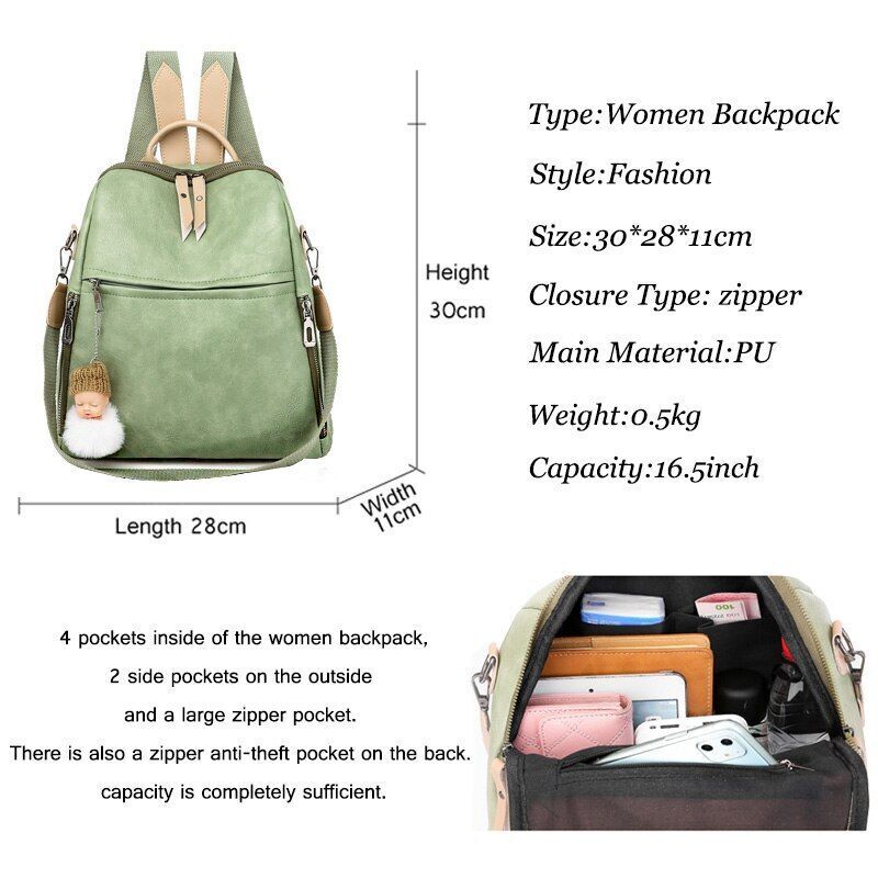 Synthetic Leather Backpacks School Bags Large School Bags Student Book Bag Retro