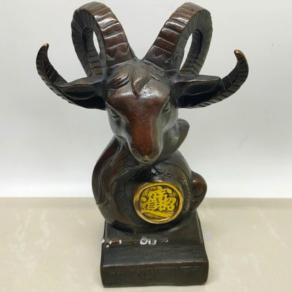 Brass Carved Goat Head Statue Paperweight Animal Collections Home Decor