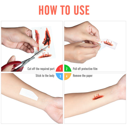Fake Water Tattoo Scar/Real Blood Scars/Wound Stickers Halloween Horror Decor