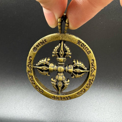Vintage Tibetan China Brass Collection Cross Vajra Amulet Lucky Pendant Gift