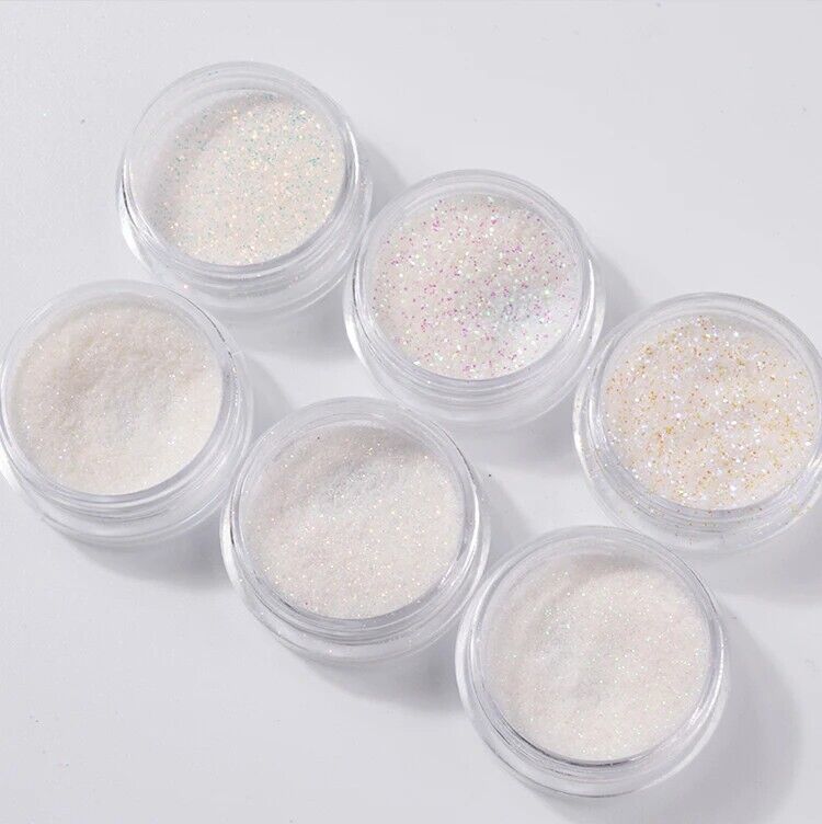 Nail Art Glitter Powder 6Pcs Unicorn Aurora White Sequin Dust Small Flakes Decor