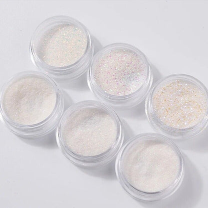 Nail Art Glitter Powder 6Pcs Unicorn Aurora White Sequin Dust Small Flakes Decor