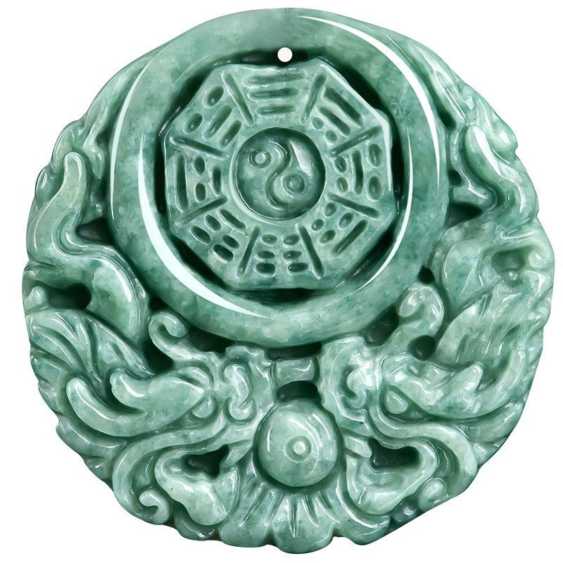 China Natural Grade A Jade Jadeite Dragon Tai Chi Amulet Blessing Pendant Gift