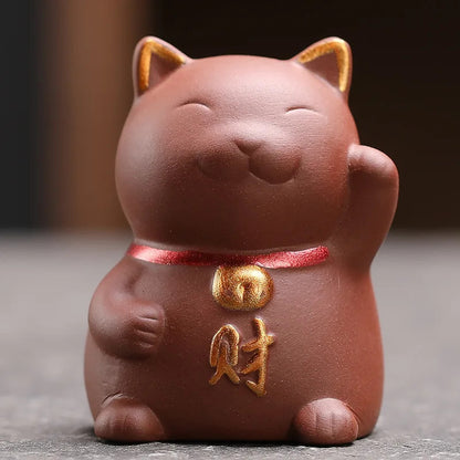 5.5cm Purple Sand Luck Cat Tea Pet Ornament Hand-carved Tea Play Decoration