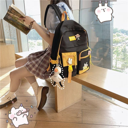 Waterproof Backpack Patchwork Style School Purse High Capacity Student Book Bags