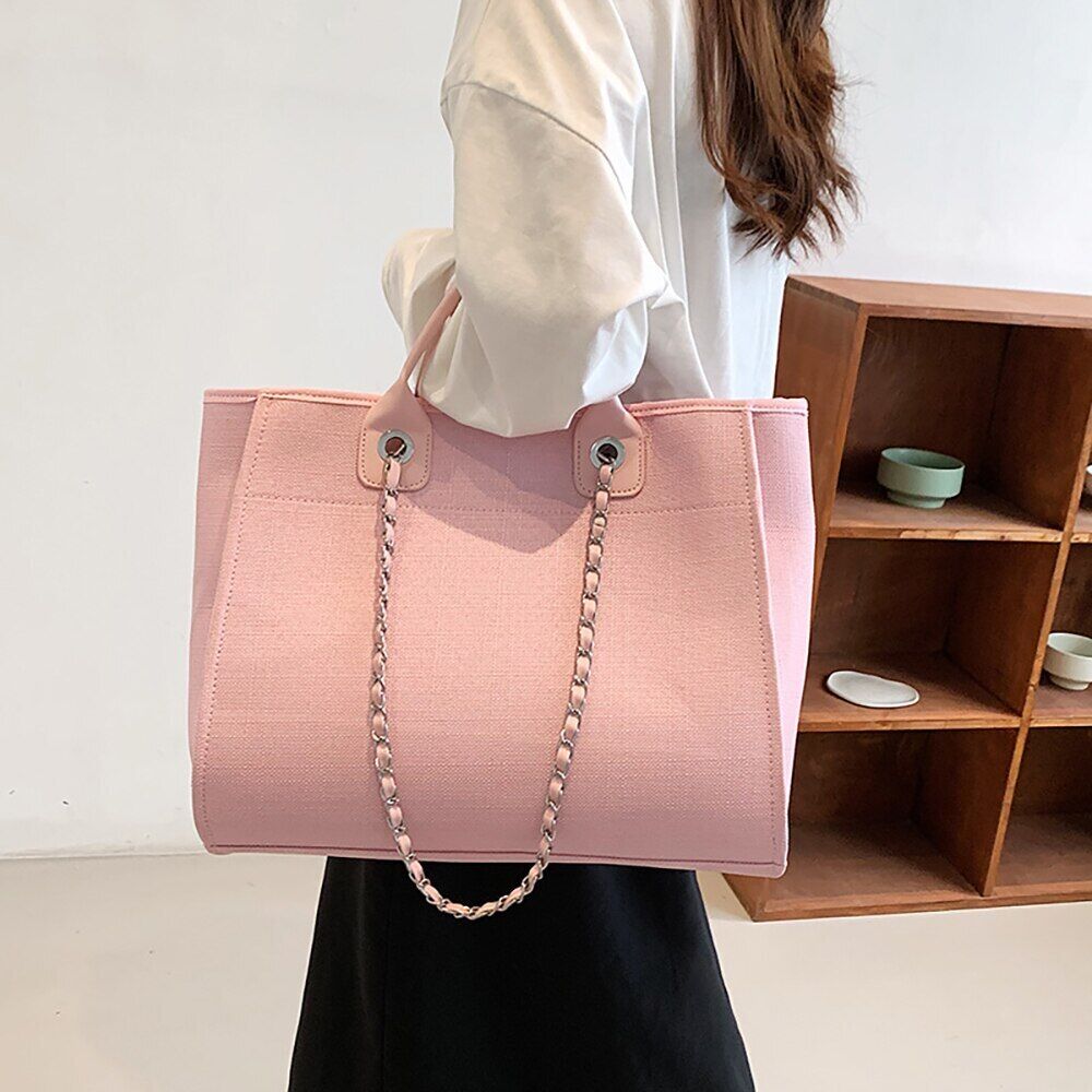 Canvas Shoulder Bag Women Tote Female Bags Chain Pink Handbags Handbag