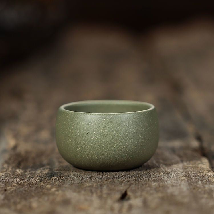 Set of 2 Yixing Handmade Bean Green Clay Zisha Teacup 60cc Gongfu Cup