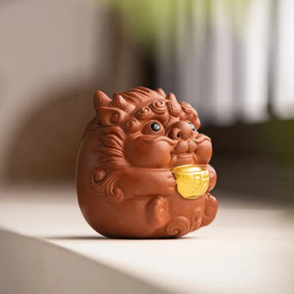Purple Clay Tea Pet Lucky Small Dragon Ornament 8.2cm Tea Statue Tea Set Craft
