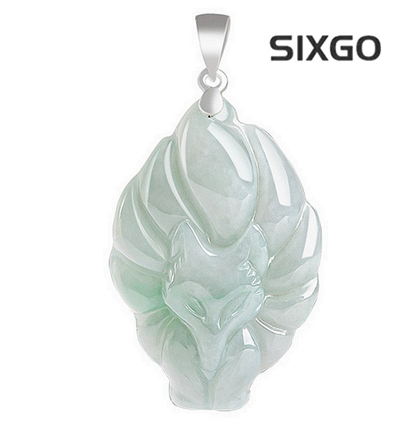 Natural Grade A Jade Jadeite Nine-Tailed Fox S925 Silver Jade Pendant