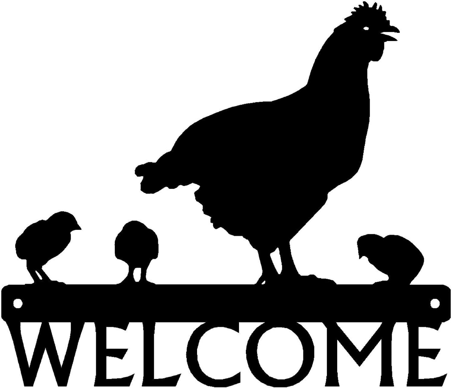 Hen and Chicks Welcome Sign - 12 inch Wide Metal Wall Art