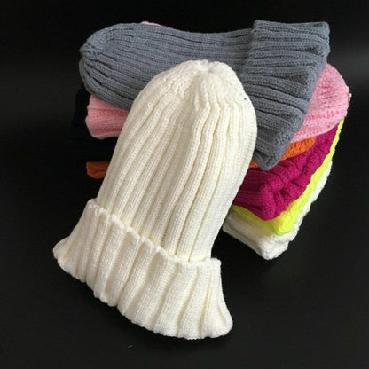 Hat Winter Fur Poms Women Knitted Beanies Cap Thick Skullies Solid Unisex Casual
