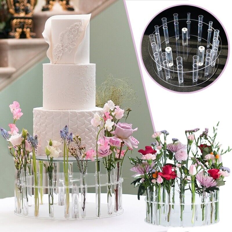 Cake Stands Acrylic Display Board Round Refillable Flowers Base Tray DIY 30x15cm
