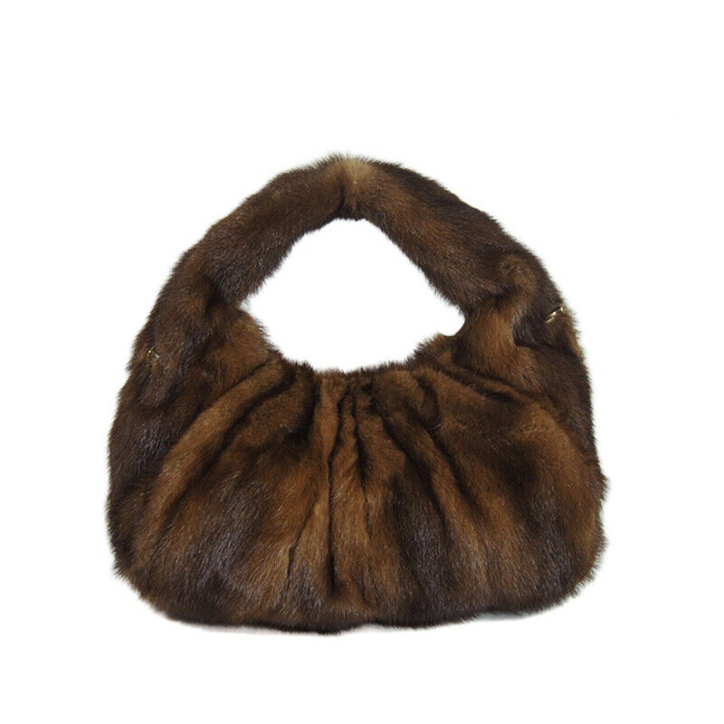 Luxury Womens Full-pelt Mink Handbag Genuine Leather Strap Solid Crossbody Bag