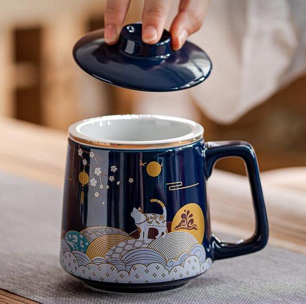 400ml Chinese Lucky Cat Office Tea Cup Ceramic Filter Tea Separation Mug Tea Set