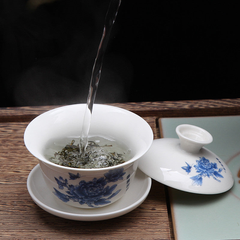 Porcelain Tureen Chinese Kungfu Gaiwan Tea Brewer Bowl Lid Cup Saucer 100ml New