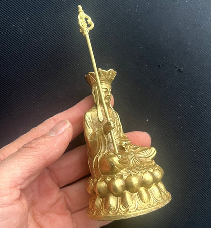 Brass Ksitigarbha Bodhisattva Statue Buddhist Altar Figurine Home Shrine Decor