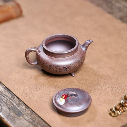 Tea Pot With Three Feet Real Yixing Zisha Duan Clay Ball Shaped Infuser Holes