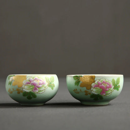 Ru Kiln Tea Cup Handmade Ceramic Cup Flowers Pattern Travel Tea Set Teacups