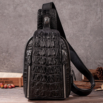 100% Crocodile Alligator Skin Leather Crossbody bag, Men's Luxury Sling Backpack