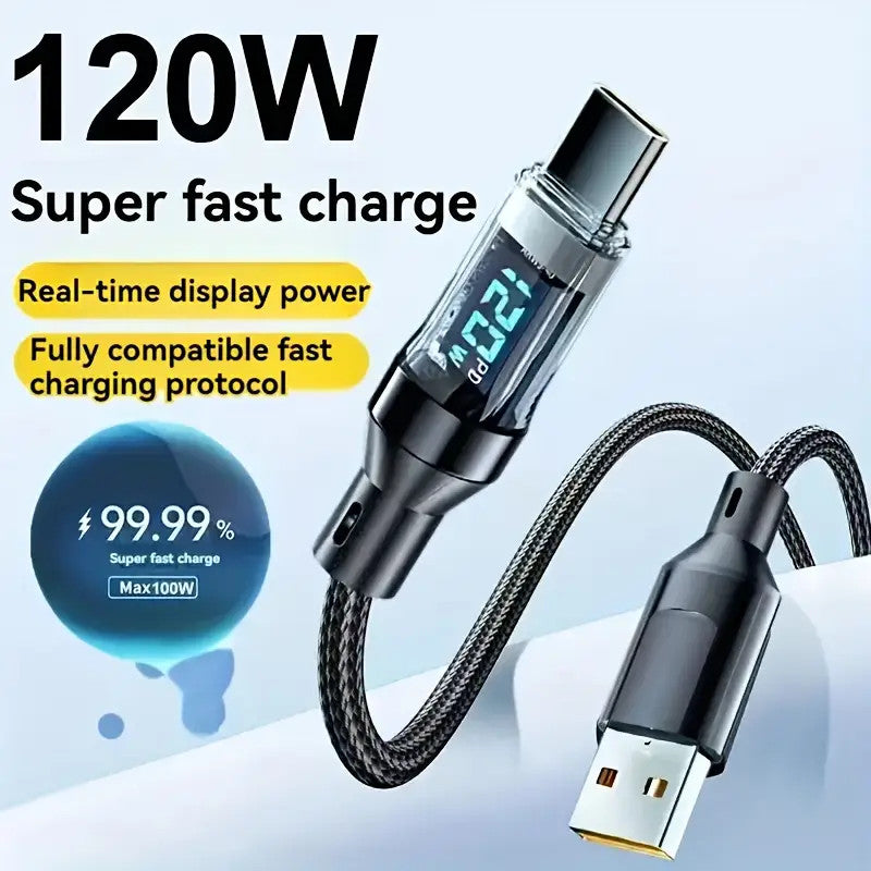 120w Super Fast USB Type-C Charging Braid Phone Charger Lead with Display LOT