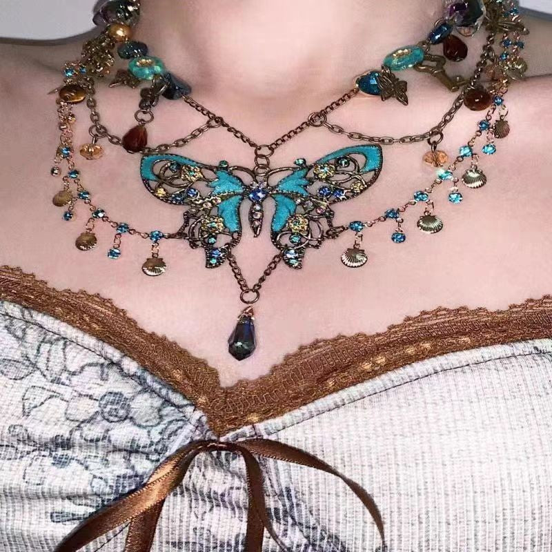 Butterfly Beaded Necklace Waist Chain Vintage Niche Vacation Jewelry for Women