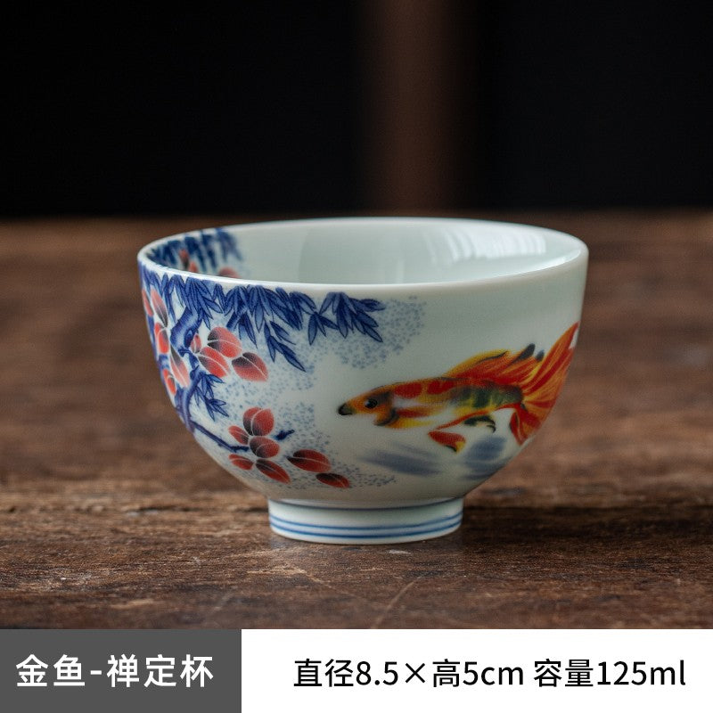 Blue and White Master Cup Glazed Black Tea Cup Tea Tasting Cup Kung Fu Tea Set