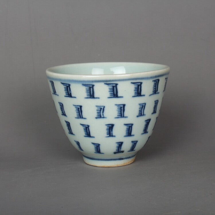2.9" China Blue White Porcelain 90ML Chinese Character 寿 Grain Small Teacup Cup