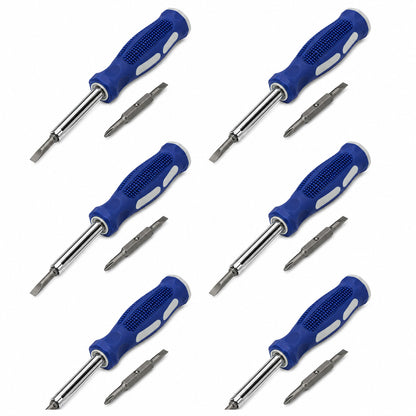 6 Pack 6in1 Screwdrivers, Flat 3/16", ¼", Phillips #1, #2, Nut Drivers ¼", 5/16"