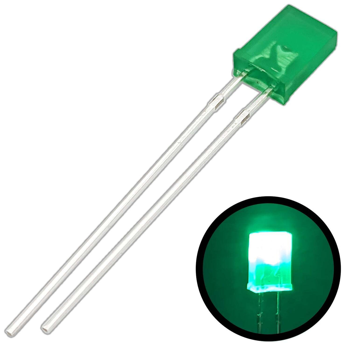 10 Pack Green Rectangular LED, Diffused Lens (5mm x 2mm x 7mm)